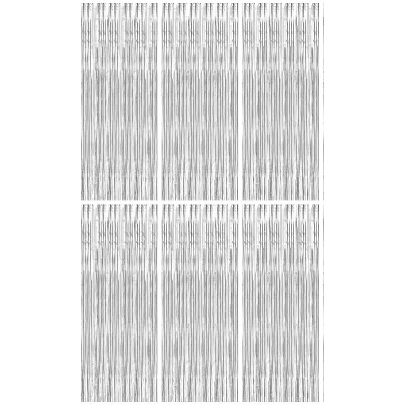 6Pcs Silver Metallic Tinsel Foil Fringe Curtains,3.28ft x 6.56ft Silver Photo Booth Backdrop Streamer Curtain,Great for Bachelorette,Birthday,Christmas,New Year Party Decorations