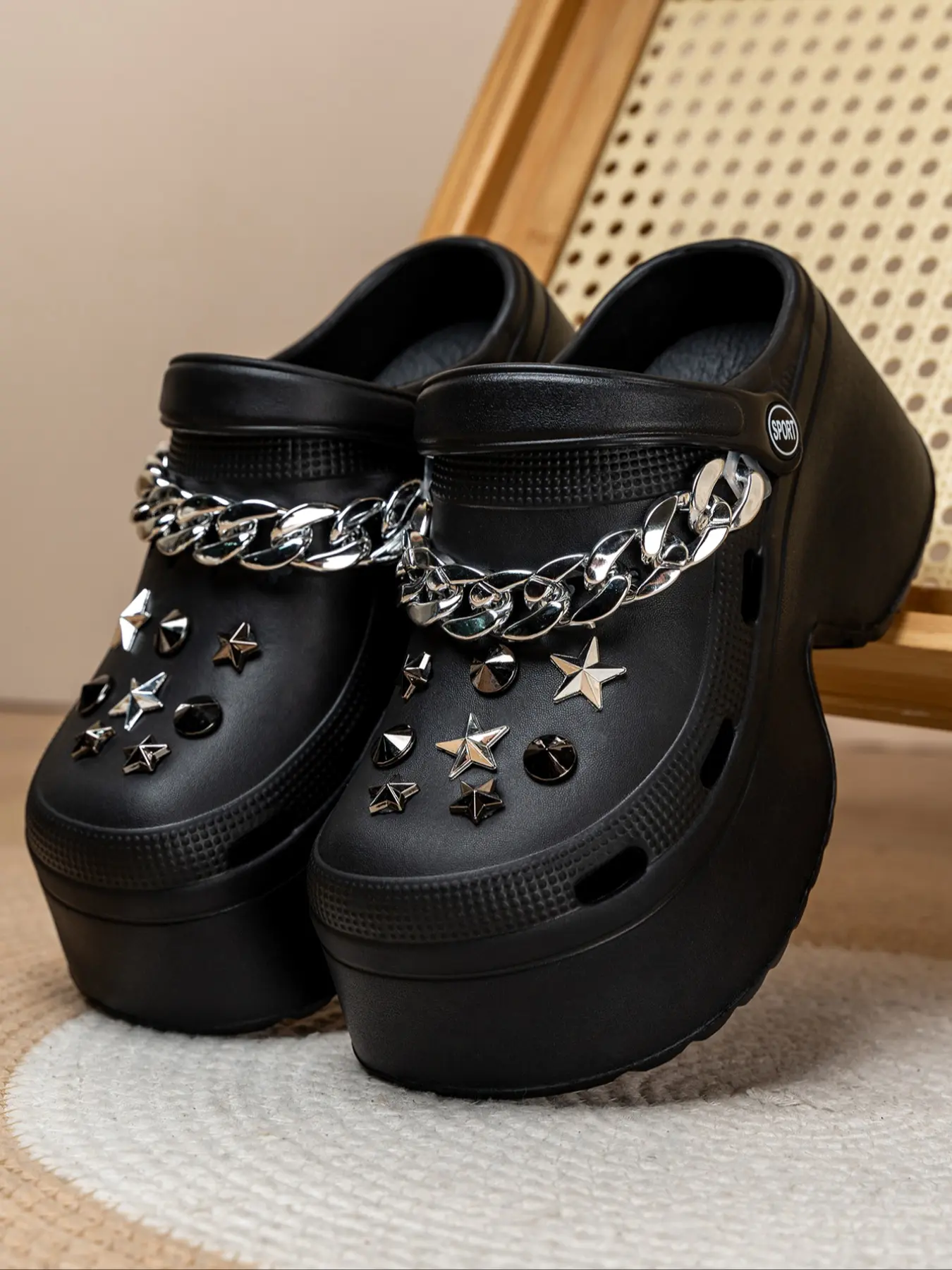 Women's Fashionable Chain Decor Platform Slides, Sliders Shoes, Trendy Casual Slippers, Casual Comfortable Platform Slippers for Indoor Outdoor Wear, All-match Slippers for Daily Wear, Walking Shoes, Footwear