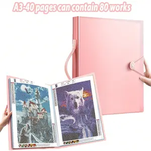 A3 Diamond Painting Storage Book, Holds up to 80 Artworks, Includes Transparent Pockets & Craft Storage, Available in Blue