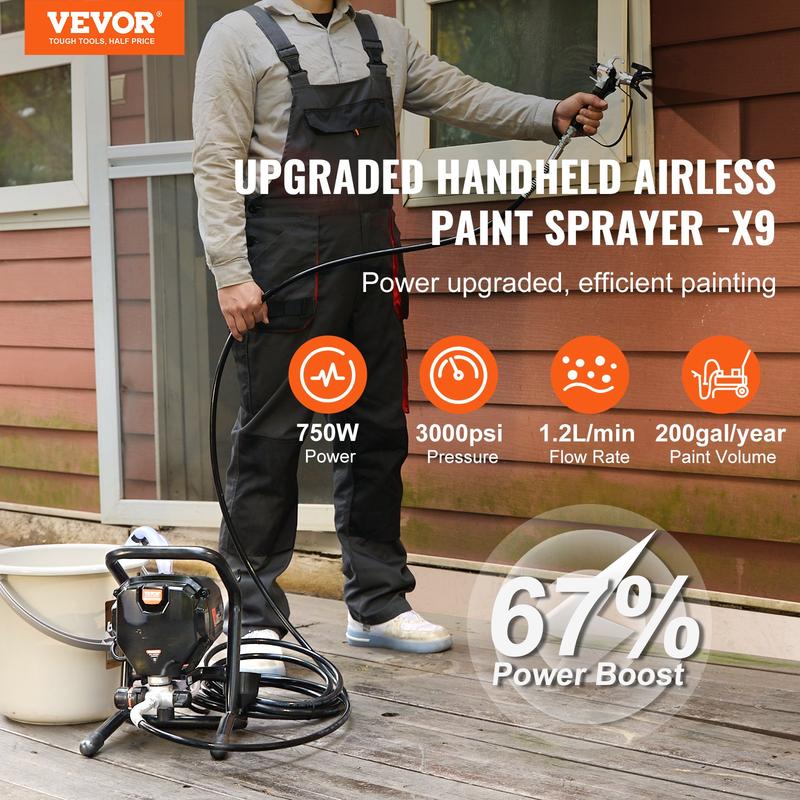 VEVOR Stand Airless Paint Sprayer 3000PSI 750W for Home Interior & Exterior Furniture & Fences, TikTokShopBlackFriday, Handheld Paint Sprayer with Hose VEVOR Super Brand Day
