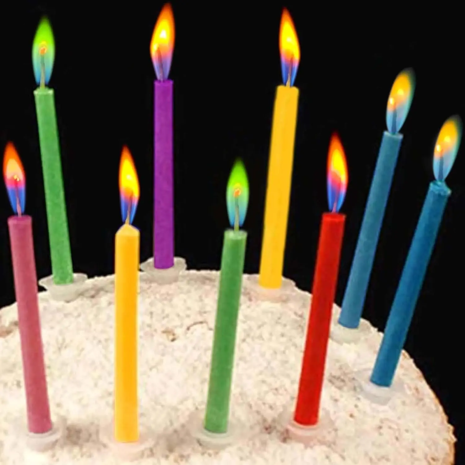 12pcs Synthetic Luminous Happy Birthday Trick Candles, Colorful Playful Cake Decorations with Light-Up Elements and Included Candle Holders