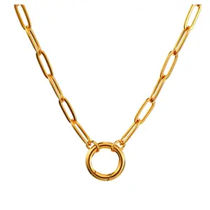 Round Carabiner Charm Holder Necklace for Women by Ginger Lyne, Paperclip Chain Stainless Steel, Interchangeable Charm Necklace, Choice of 12mm, 14mm, or 20mm