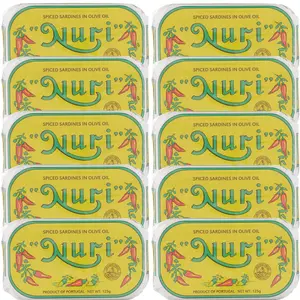 NURI Portuguese Sardines Spiced Olive Oil 10 Pack Pinhais Tinned Fish High-Quality Artisanal Snacks from Portugal 125g Each