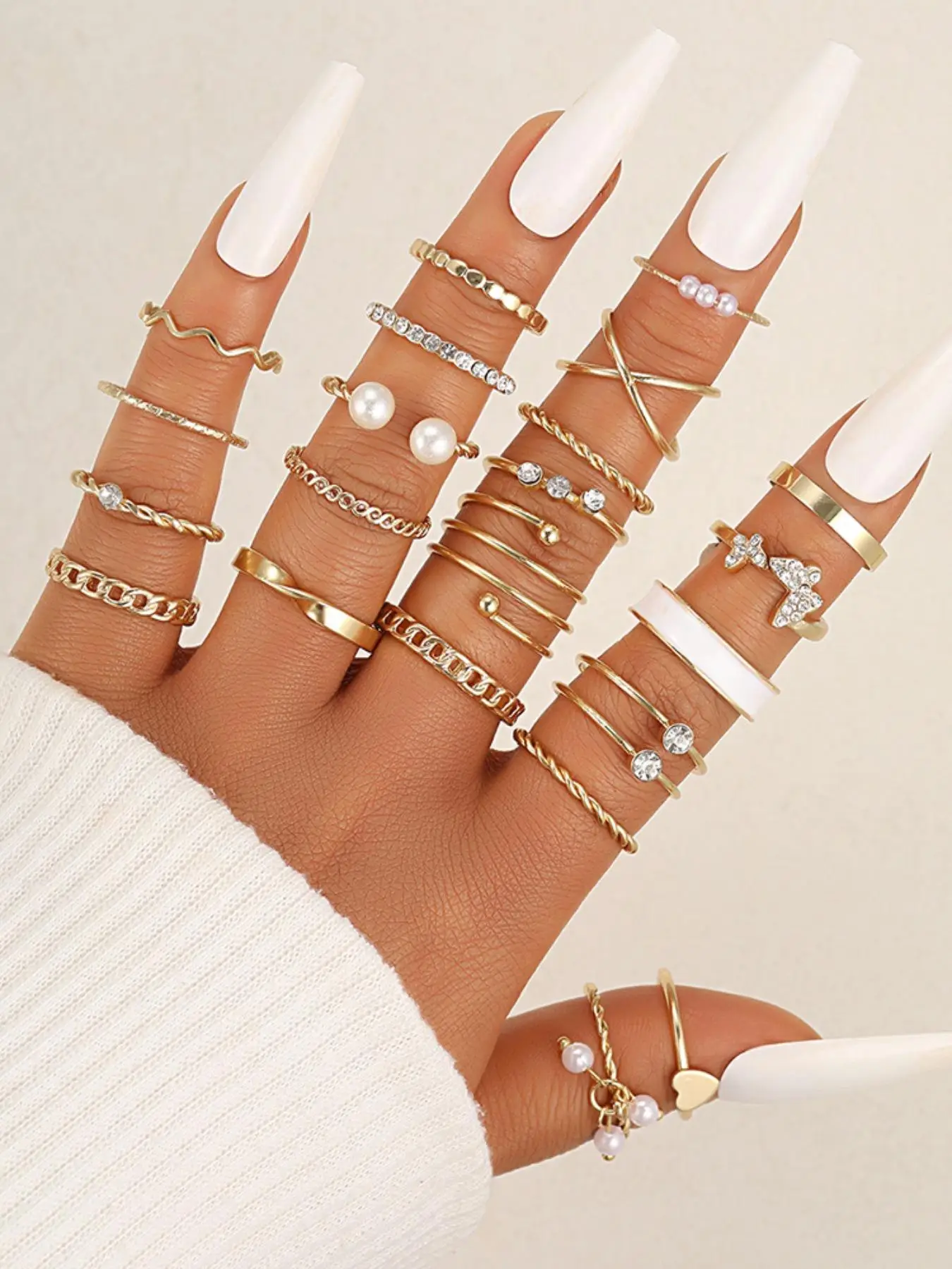 Mixed Style Metal Grunge Rings Set As Perfect Valentine's Day Gift for Girlfriend, Women's Fashion Minimalist Butterfly & Heart Decor Matching Jewelry