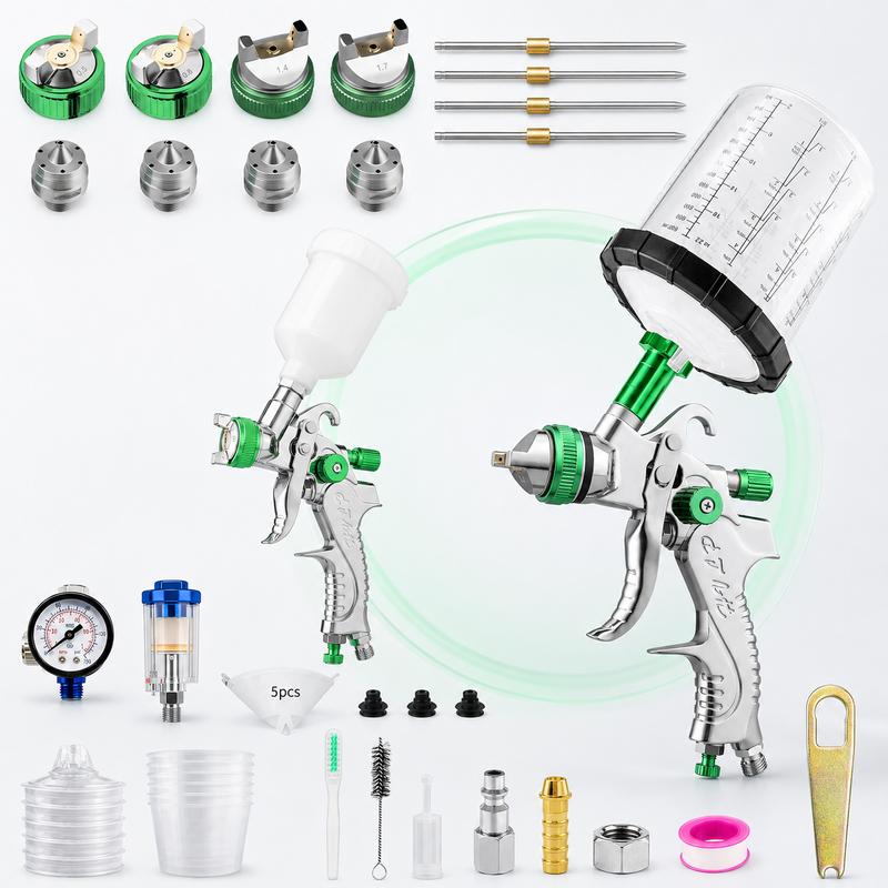HVLP Air Spray Gun Kits, 2Pcs Automotive Paint Gun, 650ml Disposable Paint Cup & Air Regulator for Car, Primer, Topcoat & Touch-Up, Furniture, House Painting High-Pressure Aluminum mode hv lps prayer Expert Airbrush Kit Airbrush Tool