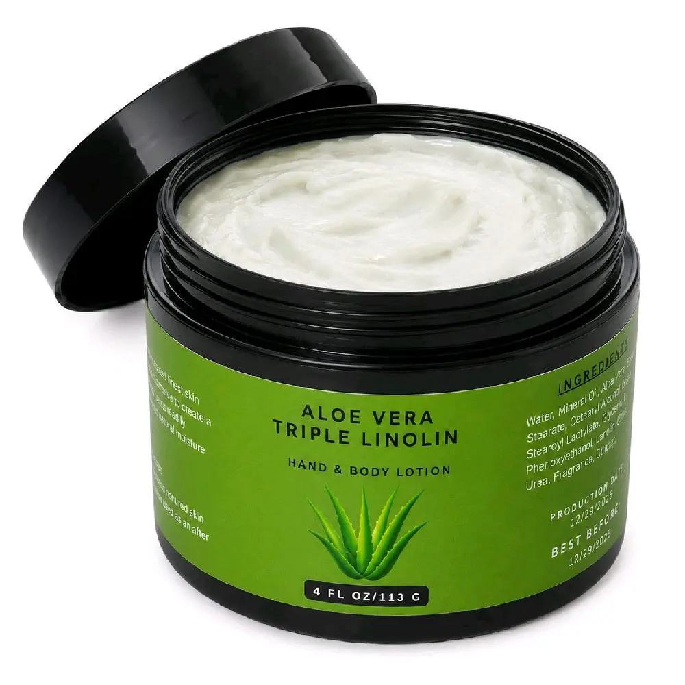 Aloe Vera Triple Lanolin Face & Body Lotion for Moisturizing Hydrating Skin Care 4 FL OZ 113 G Moisture Cosmetic Moisturizer Daily Moisturize sun protection, Body Care, Natural Cream, Body Cream, All