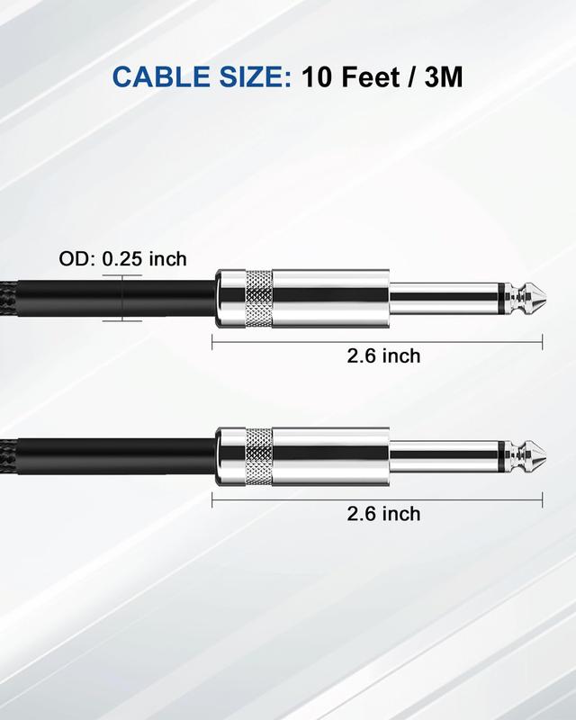 Guitar , Guitar Cord 10ft AMP Cord for Bass & Electric Guitars/Keyboard/Mandolin TS 1/4 Inch Instrument , Pro Audio Straight Angle Black