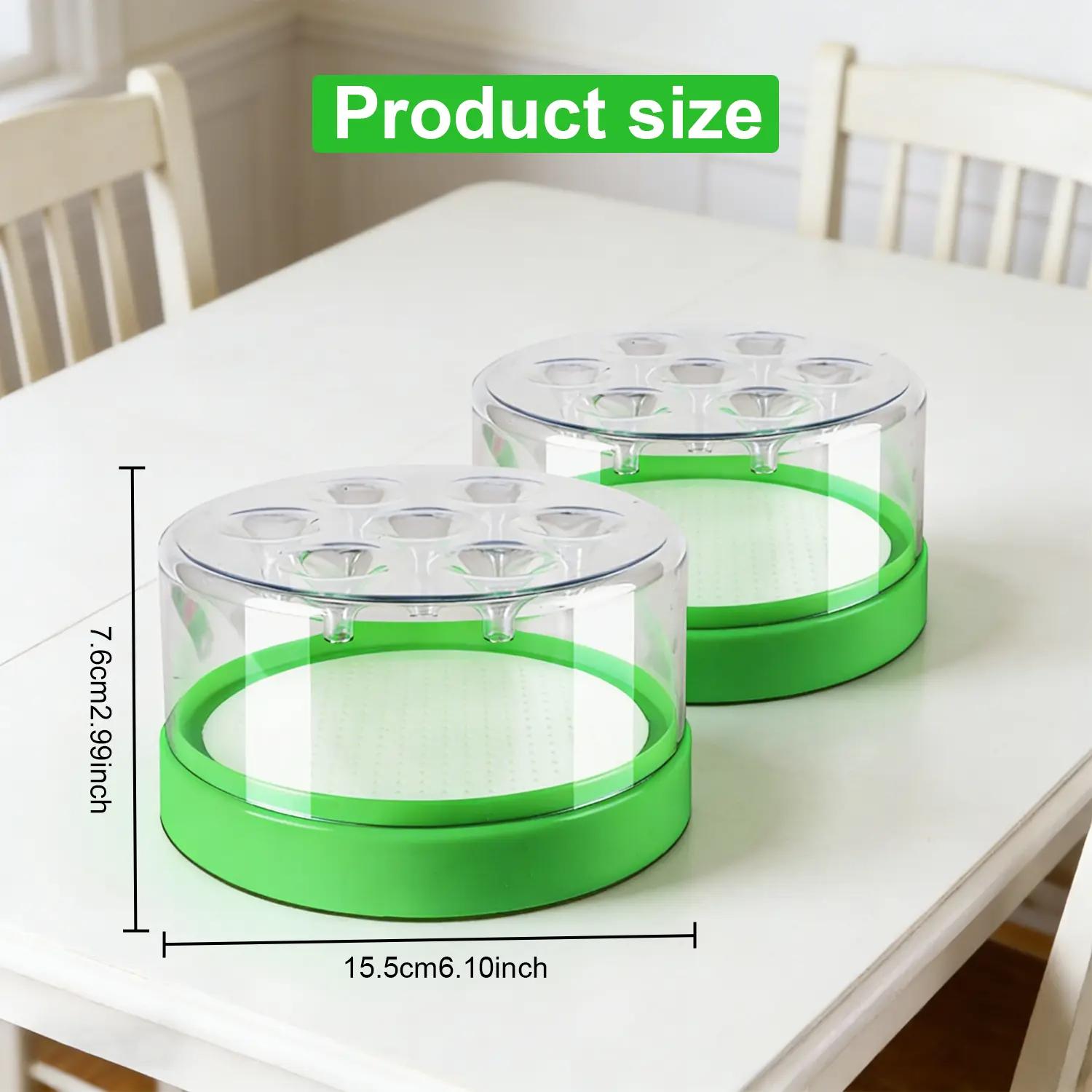 Reusable Outdoor Fly Trap for Patio Garden Home—Non Toxic Pest Control Cage with 7 Holes. Catches Wasps Flies Gnats Insects. Transparent Top Green Base. No Electricity Battery. Safe Effective Durable Plastic without Bait