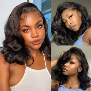 QinMei 5x5 BOB body Wave Hair HD Glueless Lace Front Wigs 180% Density 8inch