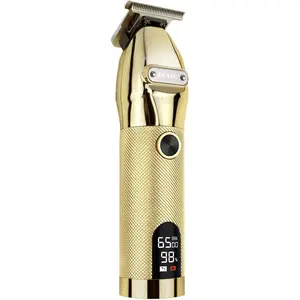 Professional Cordless Hair Trimmer Outlining T Liners Clippers Rechargeable LED Display Zero Gapped Trimmers for Men Barbers Gold