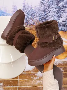 Women's Fashion High-Top Snow Boots, Round Toe, Flat Sole, Low Heel, One-Piece Design, Stylish Winter Footwear for Ladies