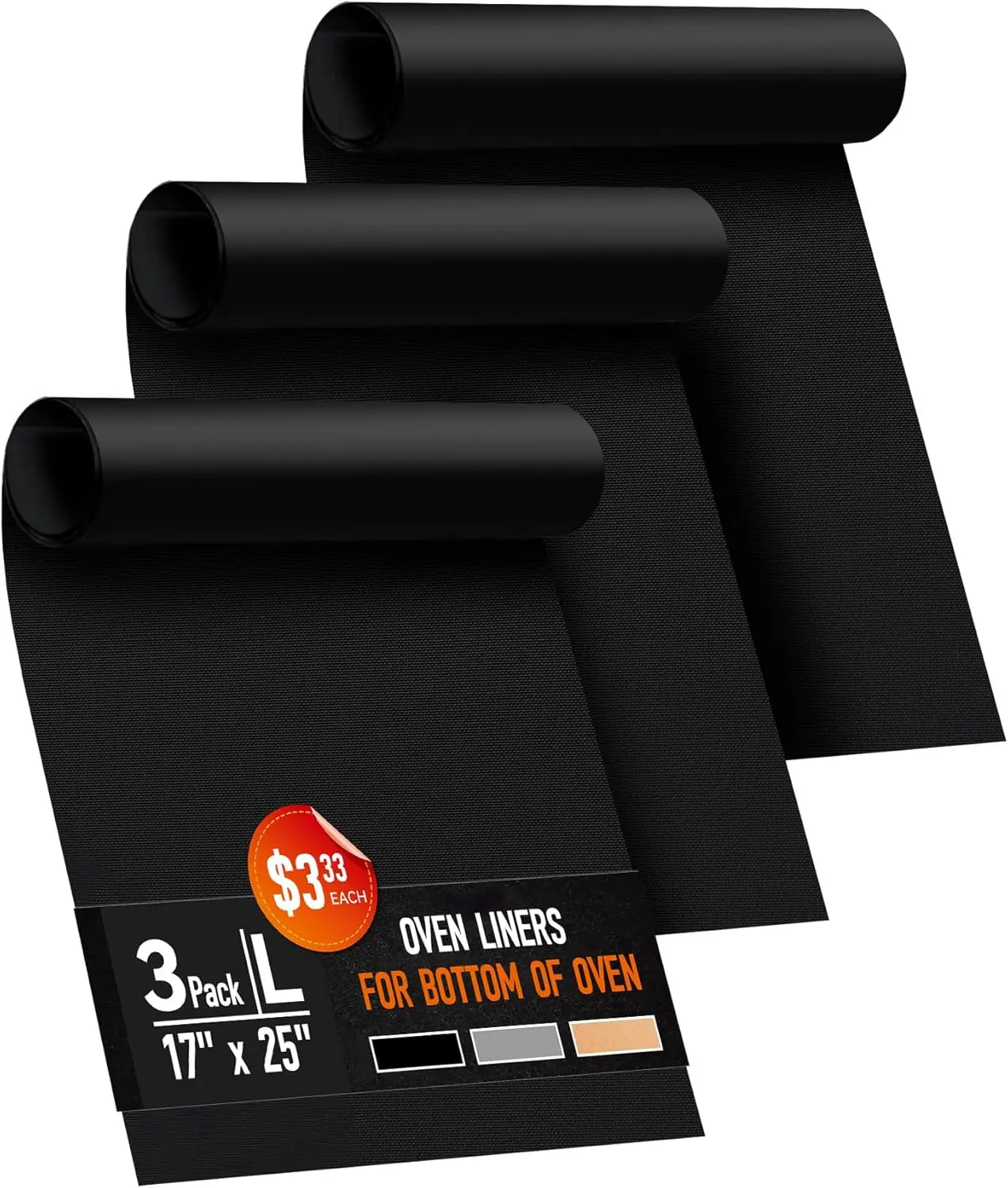 3 Pack Oven Liners for Bottom of Oven, 17X25" Large Heavy Duty Non-Stick Reusable Oven Mat for Electric, Gas, Toaster & Convection Ovens - BPA & PFOA Free, Dishwasher Safe, Kitchen Essentials, Black Shenzhenshi Xuemeiyuan Keji youxiangongsi