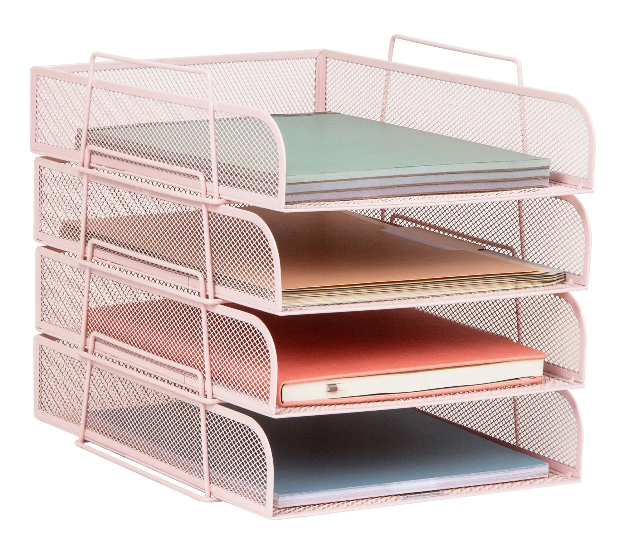 Mind Reader Stackable Paper Tray, 4 Piece, Pink Mind Reader Stackable Paper Tray, 4 Piece, Pink