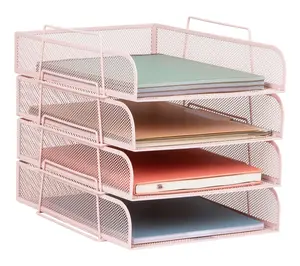 Mind Reader Stackable Paper Tray, 4 Piece, Pink