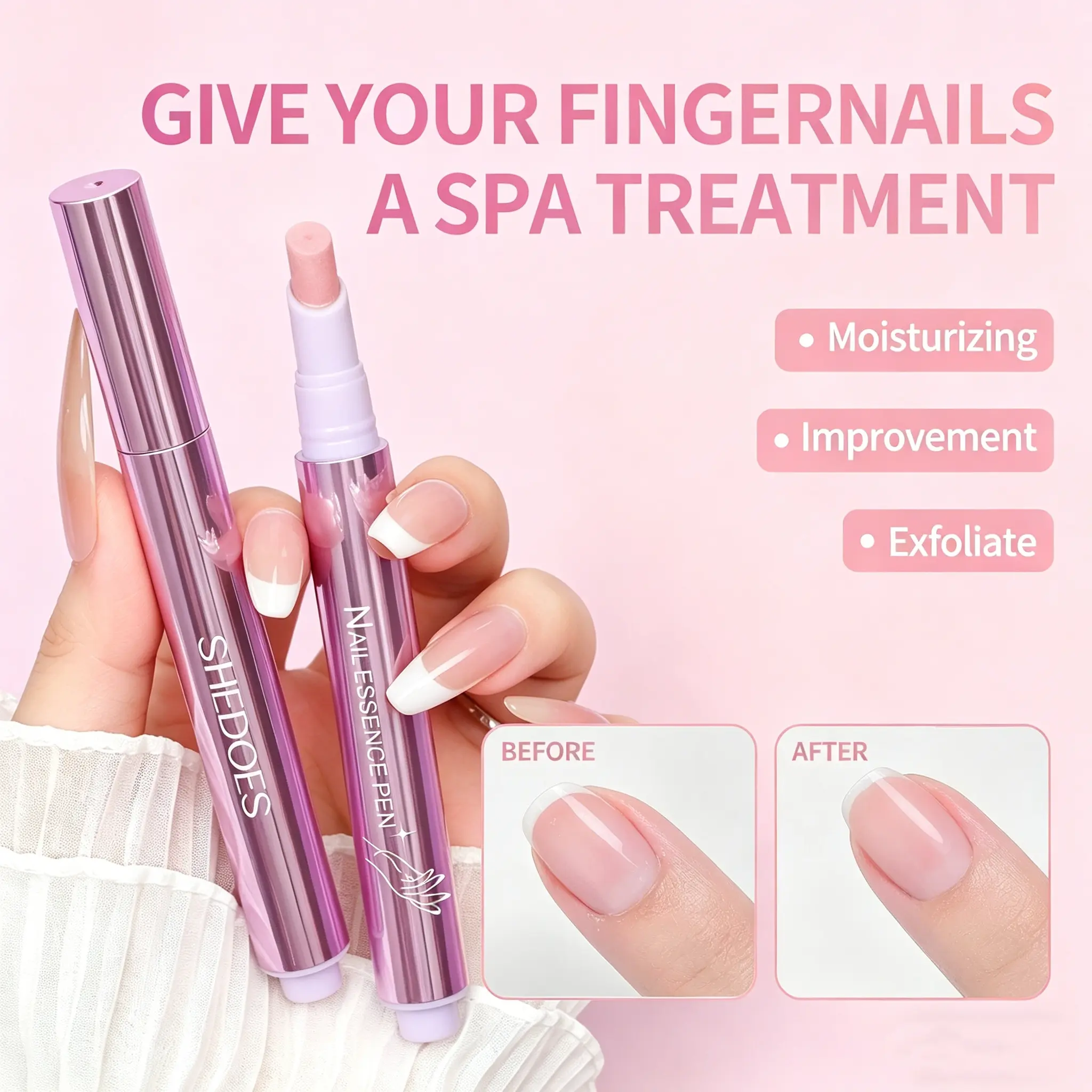 3-in-1 Nail Care Essence Pen - Press-to-Dispense Cuticle Exfoliator & Nail Strengthener, Hydrating Nail Bed Oil for Manicure