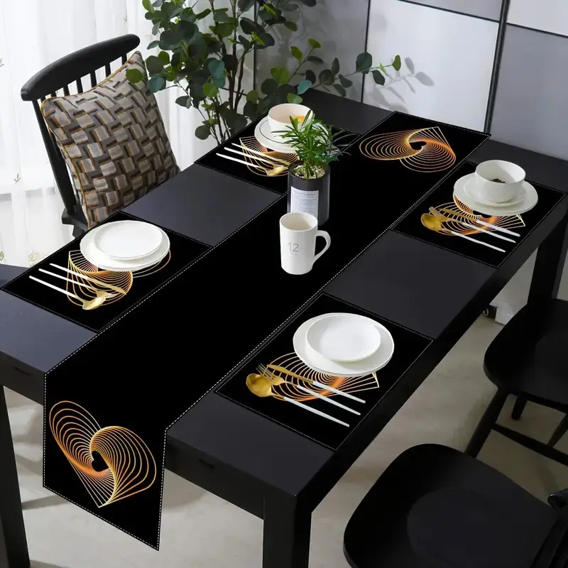 Elegant Heart Design Rectangular Dining Table Runner Set, Durable Heat-Resistant Placemats, Perfect for Romantic Valentine's Day, Anniversary, Wedding Decorations
