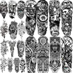 21 Sheets Extra Large Black Temporary Tattoos For Women Adults Greek Myth With 8 Sheets Full Arm Sleeve For Men Maori Warrior Compass and 13 Sheets Fake Large 3D Tatoo Stickers
