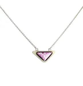 Dichroic Pink Triangle on White Fused Glass Necklace