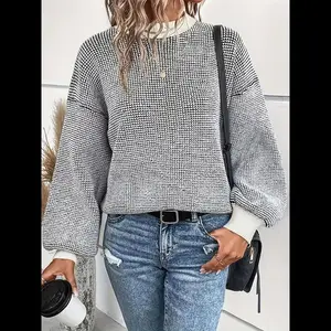 Women's Colorblock Drop Shoulder Sweater, Casual Style Long Sleeve Round Neck Jumper for Fall & Winter, Fashion Ladies' Knitwear for Daily Wear