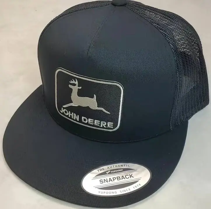 [SALE OFF]Vintage John Deere Logo Trucker Hat, Embroidered Snapback Mesh Cap, Flat Bill Farm Hat, Country Western Hunting Hat