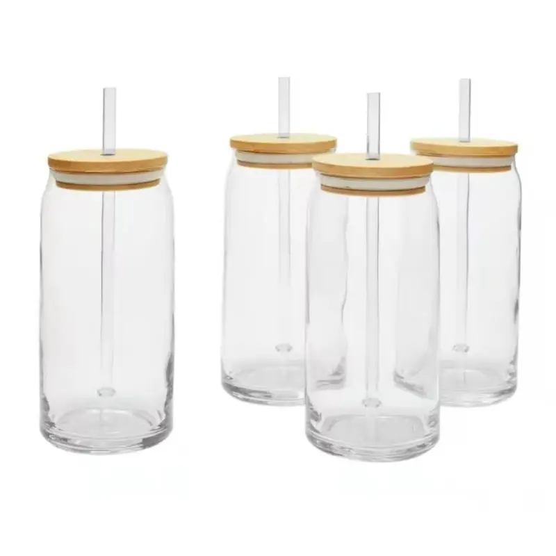 Briar Can Glass Drinkware with Lids & Straws, Set of 4