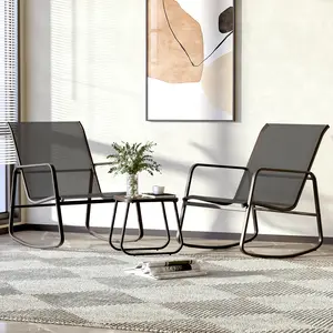 GDY 3 Pieces Rocking Chair Set, Outdoor Patio Furniture set with 2 Rocking Chairs and 1 Coffee Table for Balcony, Pool, Camp, Lawn