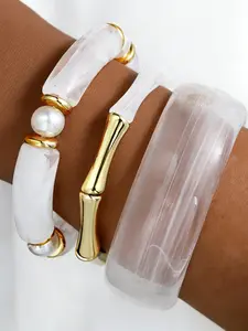 3pcs Chunky Elegant Resin Irregular Bamboo Joint Bracelet Set, Women's Daily Wear, Vacation, Date, Party, Gift, Birthday, Travel