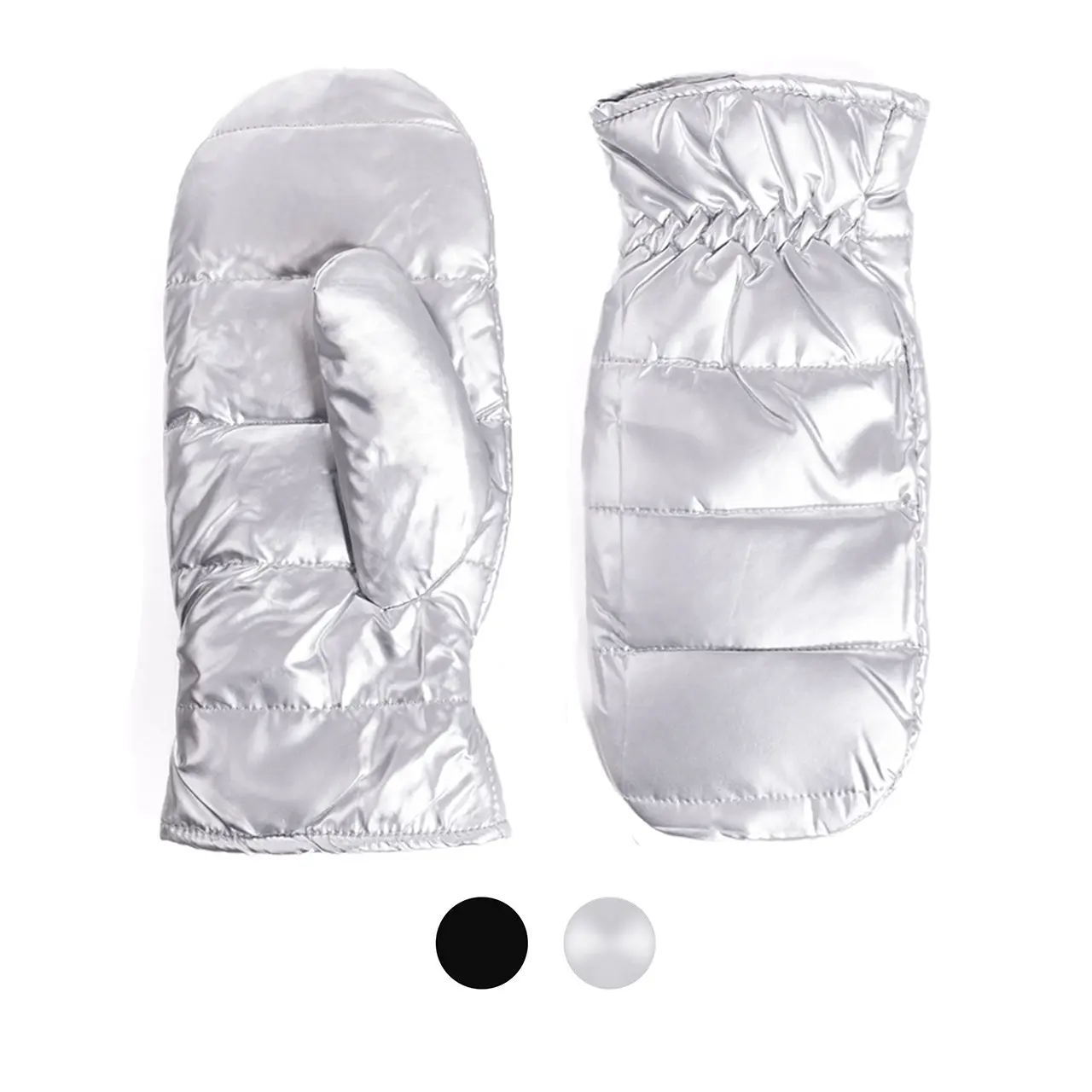 Women's Metallic Puffy Mittens - Chic Padded Durable Winter Accessories for Cold Weather Warmth, Fashionable for Female Outfits