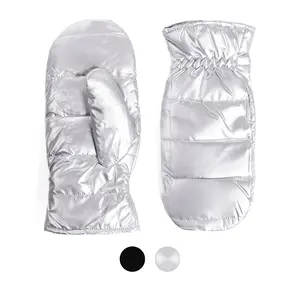 Ladies Metallic Fabric Puff Padded Mitten