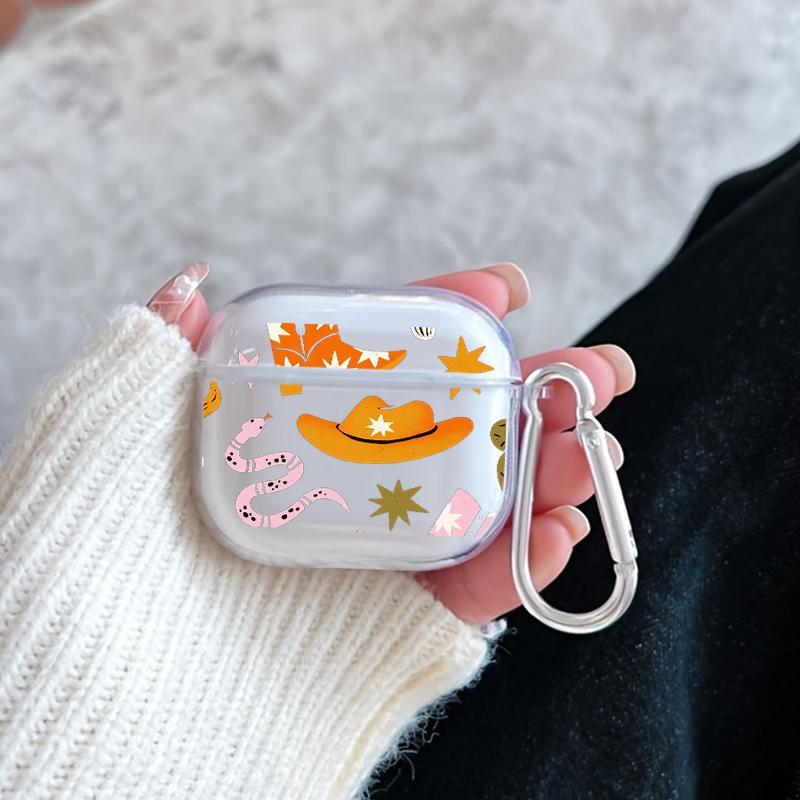 Cowboy Star Boots Pattern Protective Case for AirPods 4/3/2/1/Pro/Pro2 Soft TPU Earphone Cover, Transparent with Keychain Cowboy Star Boots Pattern Protective Case for AirPods 4/3/2/1/Pro/Pro2 Soft TPU Earphone Cover, Transparent with Keychain