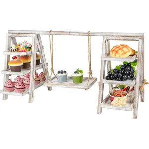 Wooden Cupcake Stand, 3 Tier Cupcake Display Stand for Dessert Display, Dessert Stands with Serving Tray and Foldable Stand for, Birthday, Wedding, Events, Baby Shower (White)