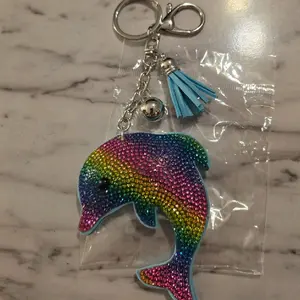 Rainbow Dolphin Keychain with Tassel and Bell Accent
