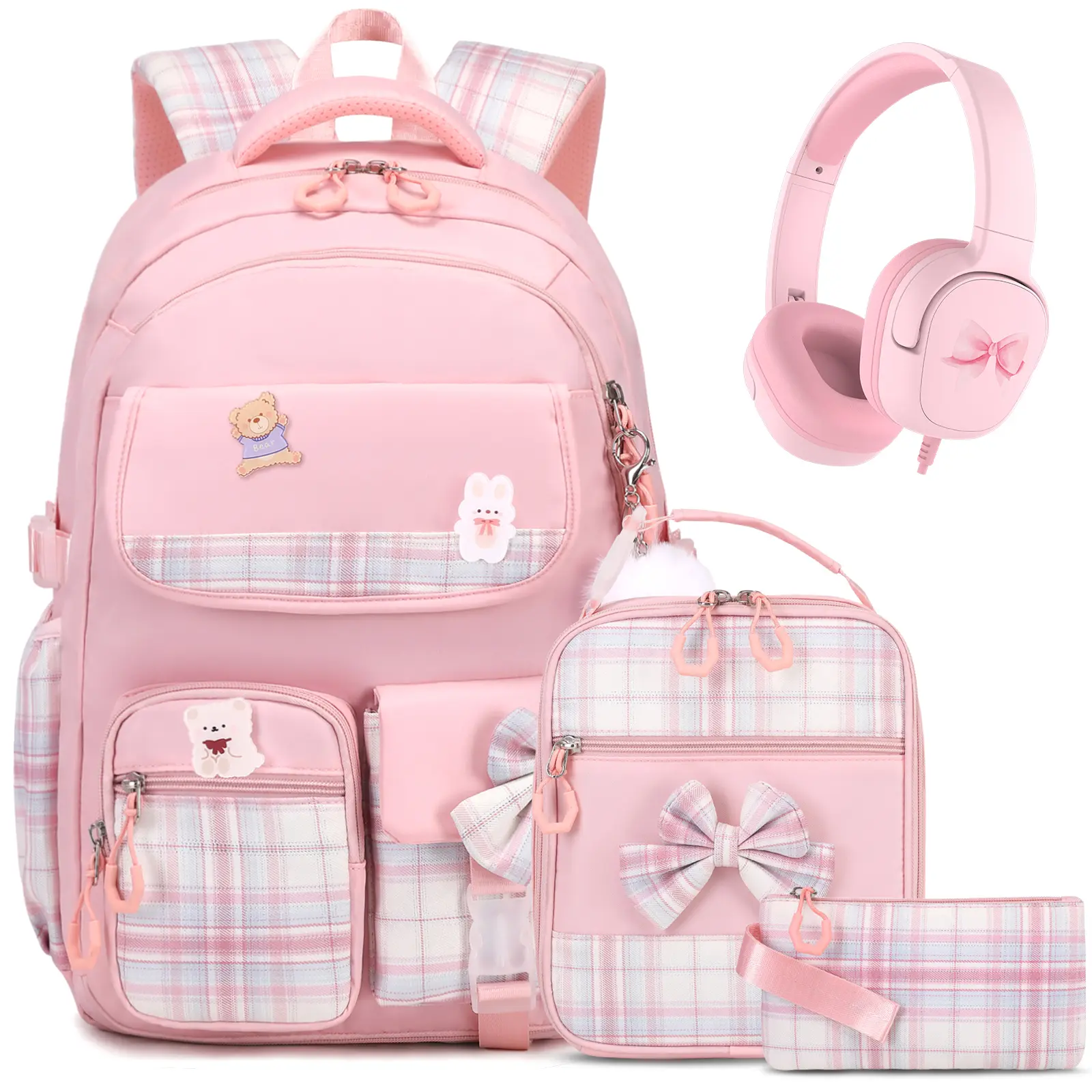 SIMILOVE 3/4PCS Backpack for School, Cute Waterproof Trendy Bow-Adorned School Backpack with Matching Lunch Bag & Pencil Case Set – Back to School Gift for Kids & Teens dealsforyou