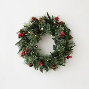 Christmas Wreaths 2025 - Premium Artificial Holiday Wreath for Front Door Decor Classic Christmas Wreaths with LED Lights Festive Home & Entryway Decoration Pre-Lit Christmas Wreaths