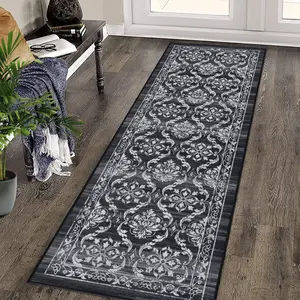 Runner Rug Washable Entryway Rug Modern Floral Area Rug Ultra-Thin Non Slip Hallway Runners Boho Trellis Kitchen Rug Low Pile Floral Long Rug for Bedroom Bedside Laundry Kitchen