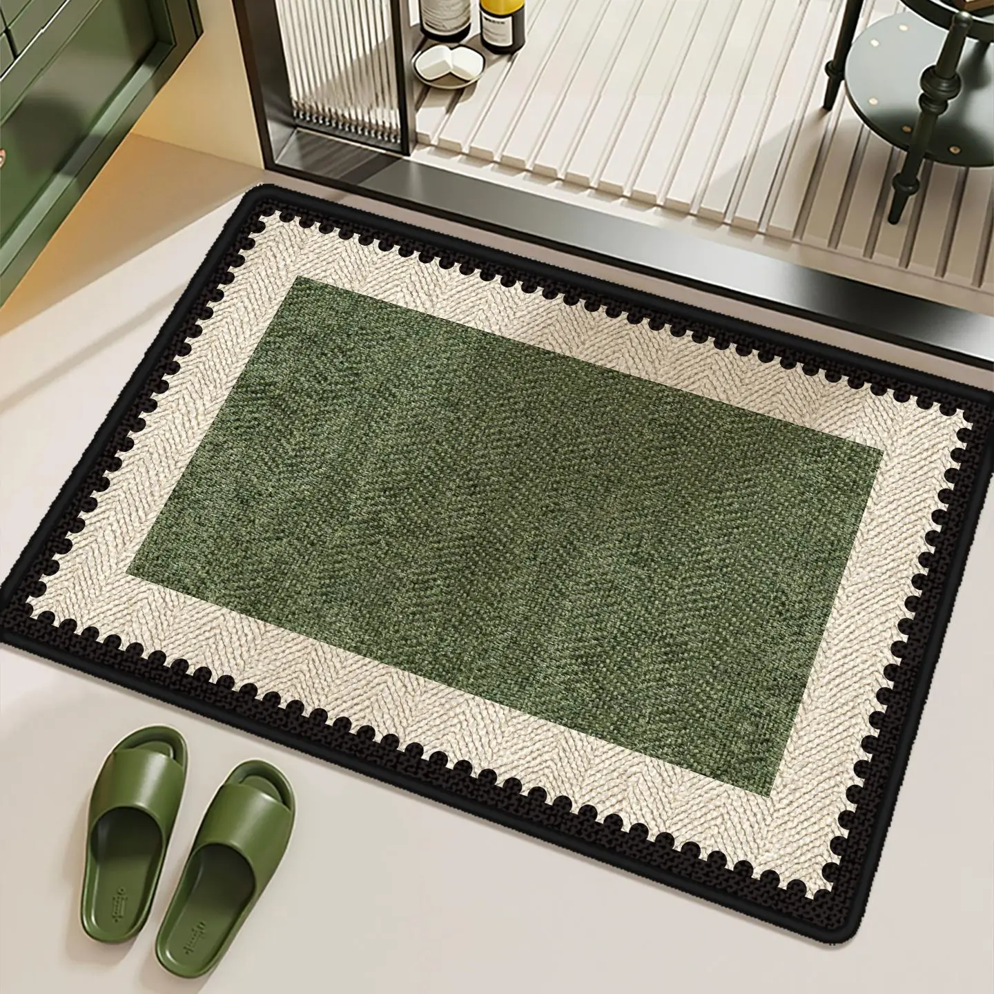 Linen-look bathroom floor mat with a quick-drying, waterproof surface and non-slip base; durable and easy to clean. Suitable for bathrooms, door mats, and bathroom rugs; dry bath door mat and bathroom floor mat. Soft Absorbent Mat Bathmat