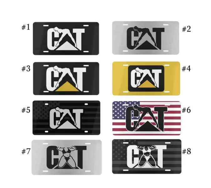 Cat Pinup Girl Flag Style Aluminum License Plate - 12x6 Car Tag - Yellow Black Collection - Construction Worker Fan custom