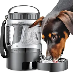 Water Bottle Portable Bowls - 95oz Large Travel Water Bowl Dispenser for Dogs, Pet Camping Beach Essentials Traveling  Park Accessories, Leak Proof Pet Drinking Dispenser for On The Go, Black