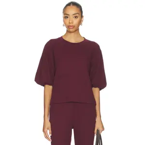 Bobi Bubble Sleeve Pullover in Burgundy