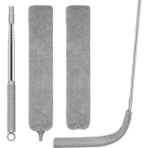 Dusters for Cleaning Retractable Gap Duster with Extension Pole Long Handle Cleaning Tools Flat Dust Cleaner with 2 Microfiber Dusting Cloths for Under Appliances Furniture Fridge