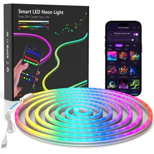 OJQ Led Neon RGB Rope Light - RGB Flexible Lights Strip Gaming Light Music Sync Neon Strip Lights DIY Design App Control Neon Lights for Gaming Room Living Bedroom Wall Decor
