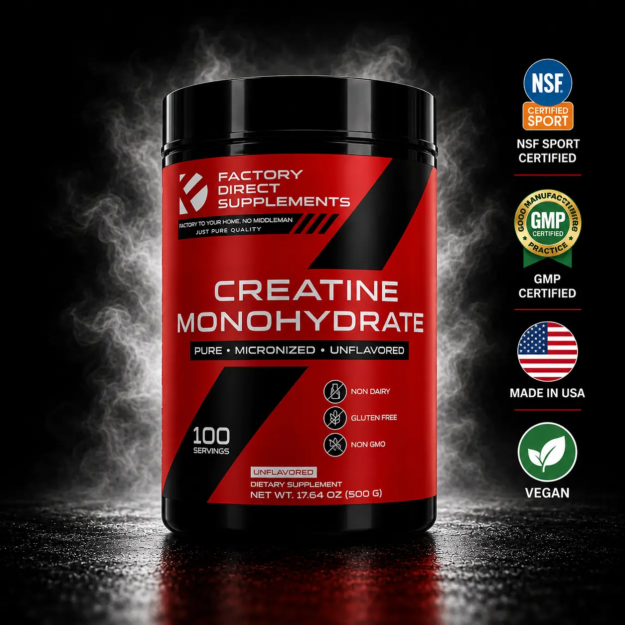 Factory Direct  Creatine Monohydrate Powder 500G  | Women & Men muscle growt maintain sports supplements, Pure NON-DAIRY&GMO unflavored,NSF SPORT Certified, Explosive strength Faster recovery Brain boost Healthcare Fitness