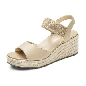 Athlefit Women's Espadrille Platform Wedge Sandals Comfortable Casual Elastic Strap Open Toe Sandals for Summer Work Vacation
