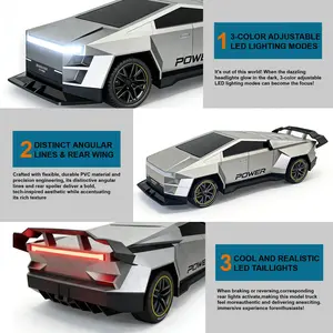 Remote Control Car/RC Truck – 2.4 GHz All-Terrain Cyber Vehicles with One-Touch Demo and Three Adjustable LED Light Effects, Off-Road Pick-Up Hobby Monster Truck Toys Gifts for Boys Aged 3+ (Silver)