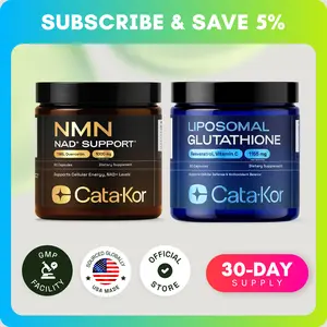 Cata-Kor Energy & Defense DUO - NMN 1,000 mg, Liposomal Glutathione 500 mg, Vitamin C, TMG, Resveratrol Cata-Kor Energy & Defense DUO - NMN 1,000 mg, Liposomal Glutathione 500 mg, Vitamin C, TMG, Resveratrol