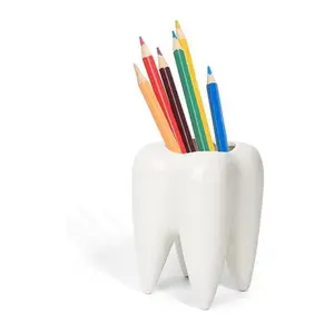 Ceramic Pen Holder, Tooth Shaped Pen Holder, Accessories Desk Organizers for Office, School, cute pencil holder