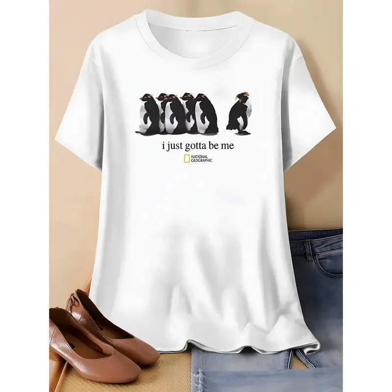Cotton T-shirt with national geographic penguin motif ideal gifts for him and her casual streetwear