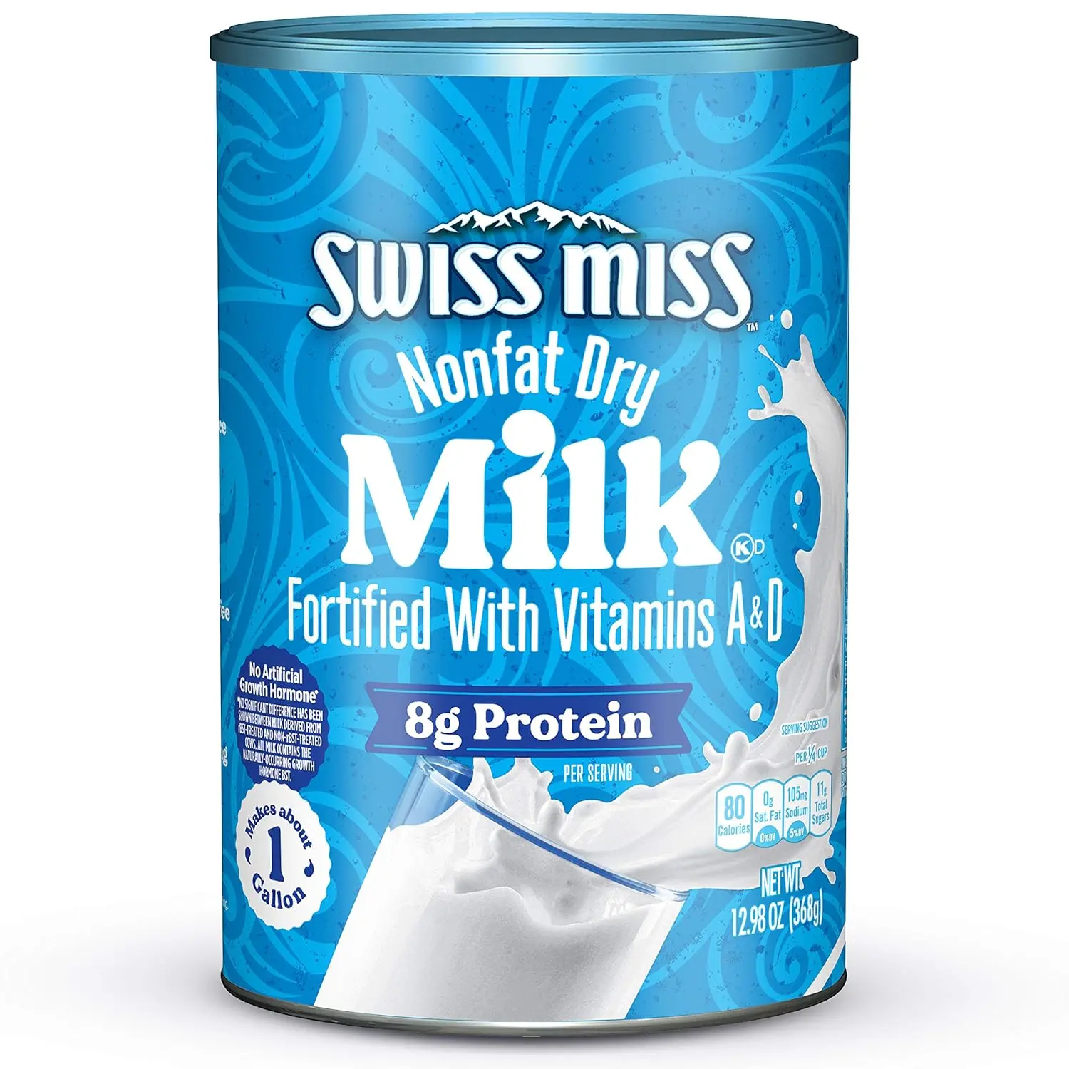 Swiss Miss Nonfat Dry Milk, Fortified with Vitamins A & D, 12.98 oz. Canister