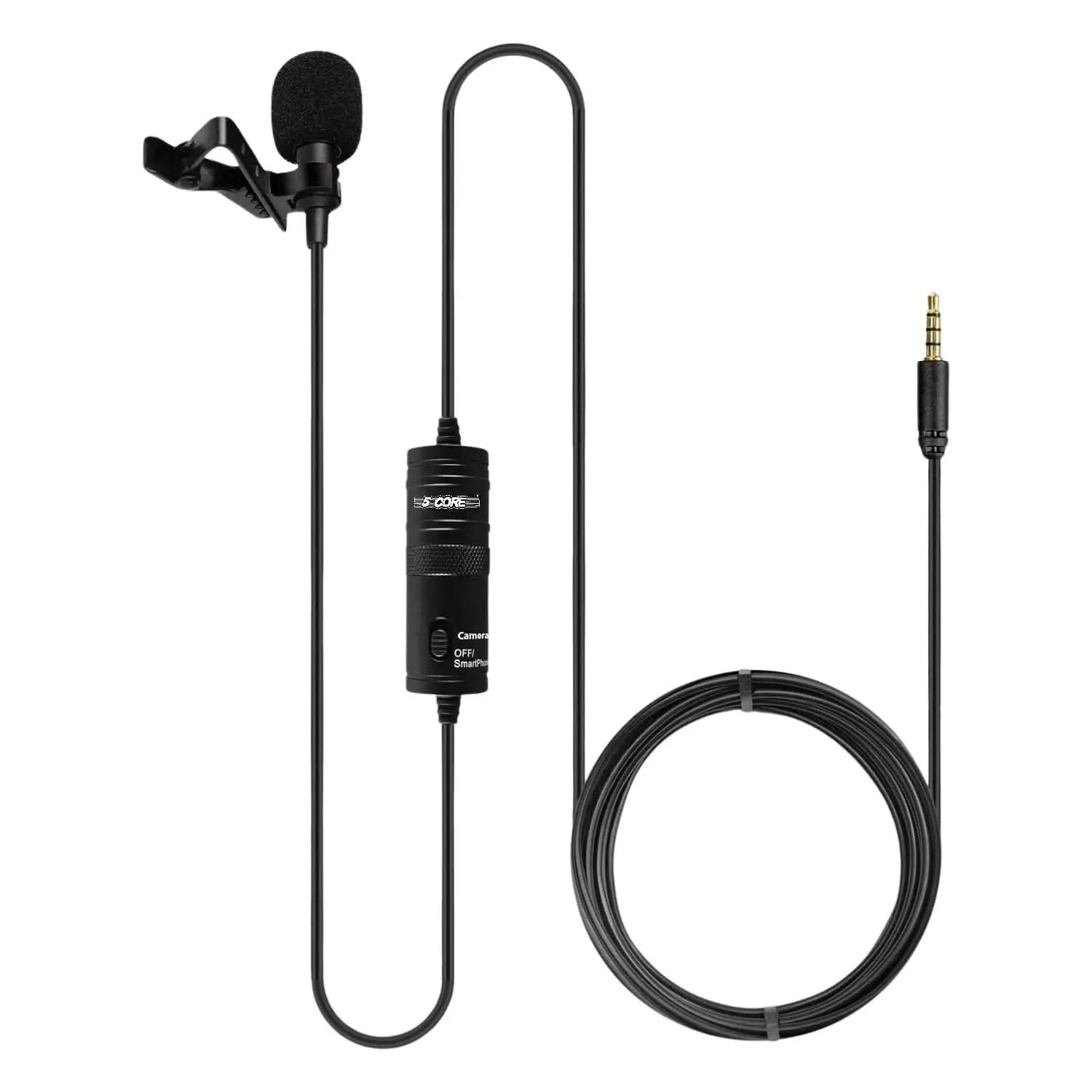 5 CORE CM 001 Wired Professional Lavalier Microphone, Durable Omnidirectional Condenser, 3.5mm Standard Wire Wearable Lapel Mic for Smartphones, Cameras, Content Creators Audios Recording