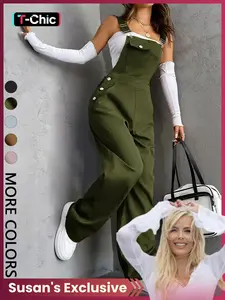 Women's Plain Pocket Fitted Overalls Jumpsuit, Casual Comfy Overalls for Daily Wear, Ladies Clothes for All Seasons, Everyday